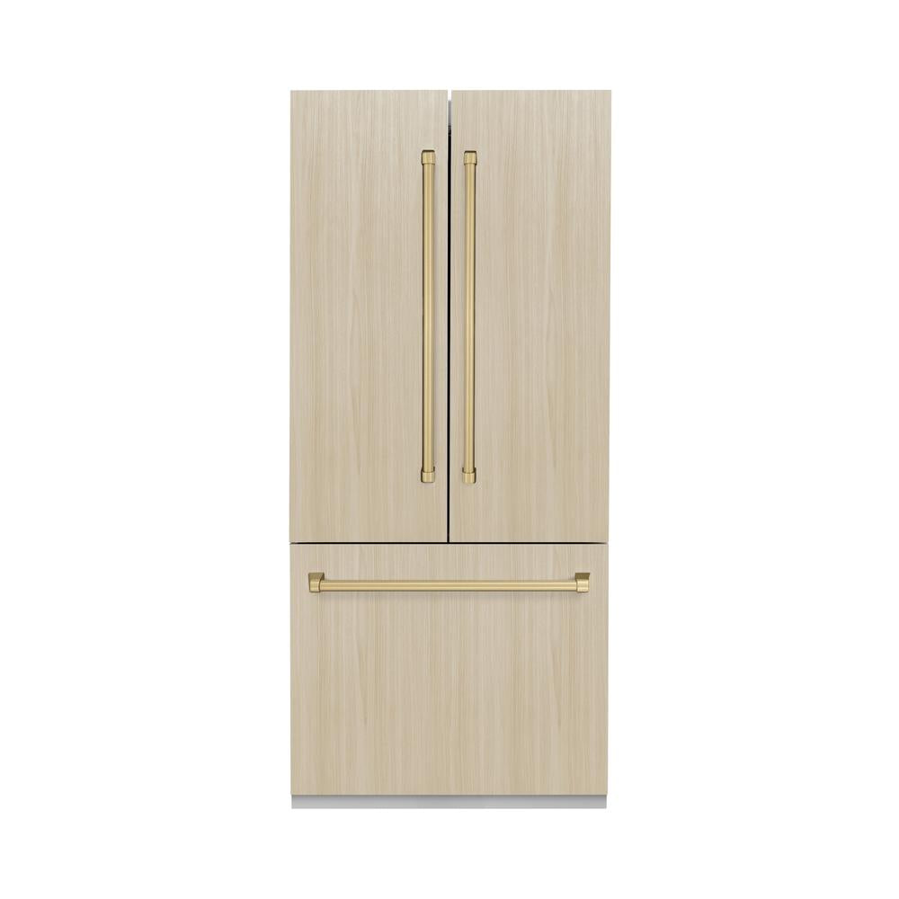 ZLINE Autograph Edition 36 in. 19.6 cu. ft. Panel Ready French Door Built-In Bottom Freezer Refrigerator with Water Dispenser and Ice Maker with Champagne Bronze Accents (RBIVZ-36-CB) RBIVZ36