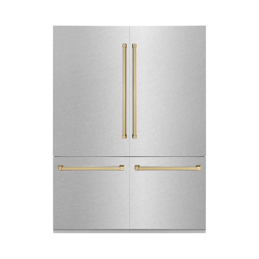 60"Autograph Edition 32.2 cu. ft. Built-in 4-Door French Door Refrigerator with Internal Water and Ice Dispenser in Fingerprint Resistant Stainless Steel with Champagne Bronze Accents RBIVZSN60CB