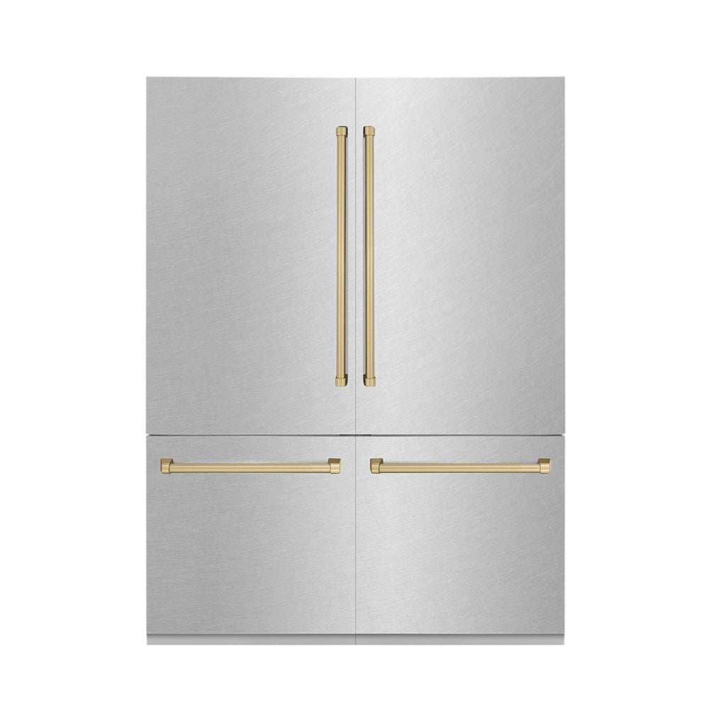60"Autograph Edition 32.2 cu. ft. Built-in 4-Door French Door Refrigerator with Internal Water and Ice Dispenser in Fingerprint Resistant Stainless Steel with Champagne Bronze Accents RBIVZSN60CB