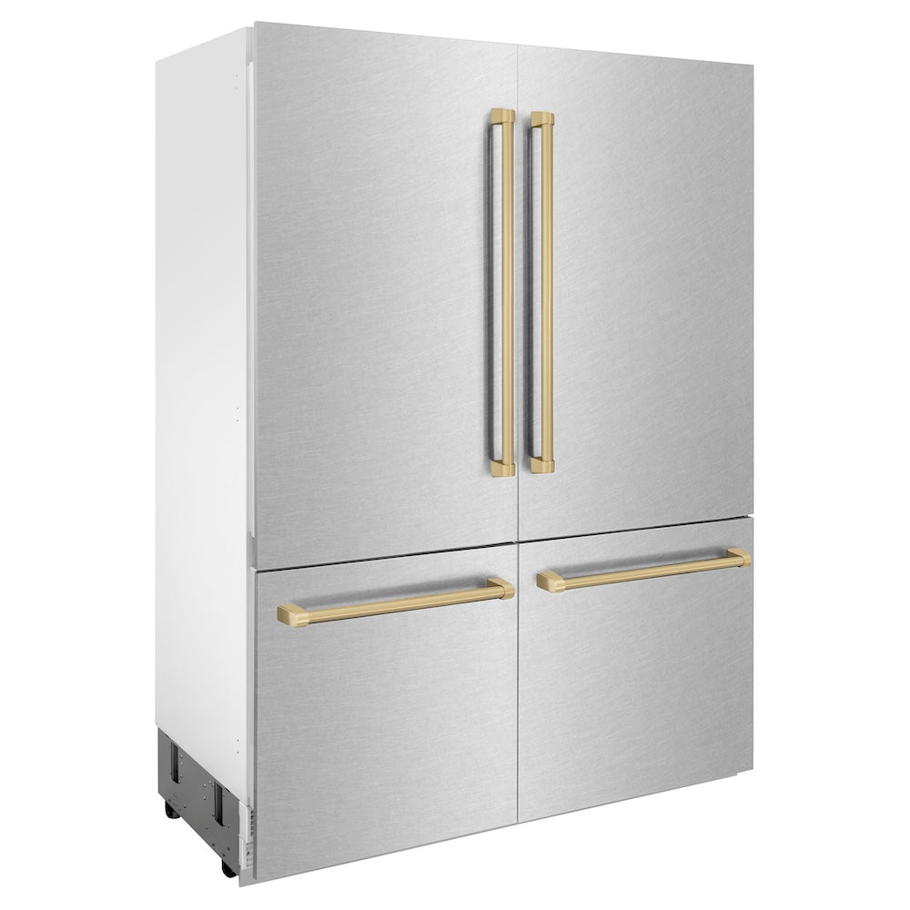 60"Autograph Edition 32.2 cu. ft. Built-in 4-Door French Door Refrigerator with Internal Water and Ice Dispenser in Fingerprint Resistant Stainless Steel with Champagne Bronze Accents RBIVZSN60CB