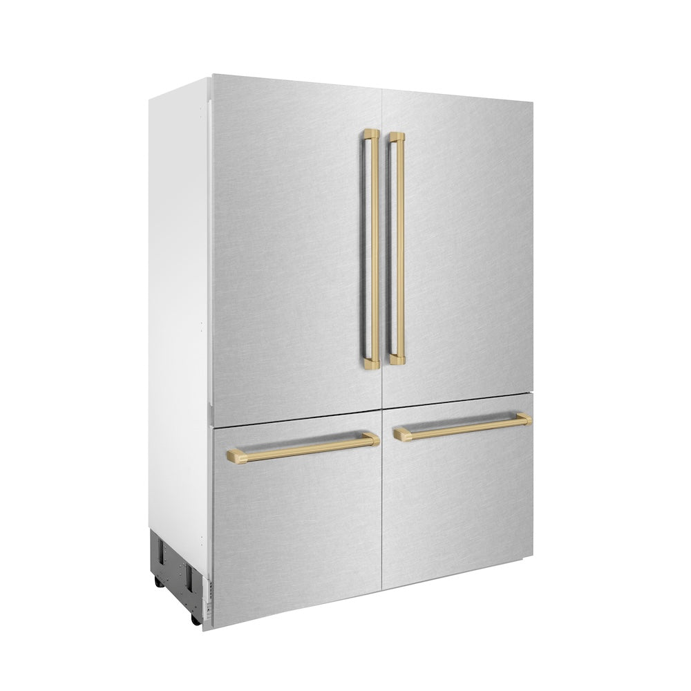 60"Autograph Edition 32.2 cu. ft. Built-in 4-Door French Door Refrigerator with Internal Water and Ice Dispenser in Fingerprint Resistant Stainless Steel with Champagne Bronze Accents RBIVZSN60CB