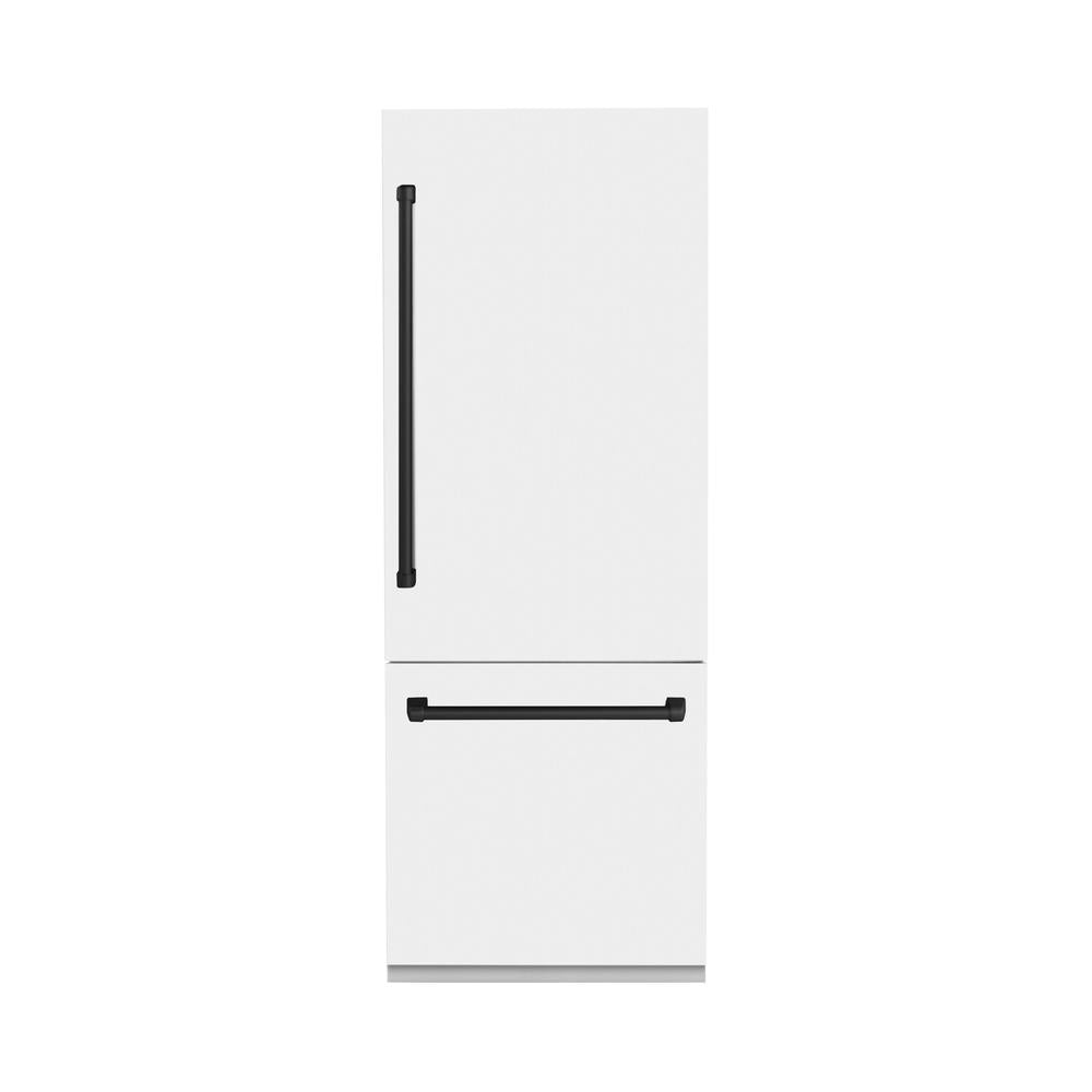 30”Autograph Edition 16.1 cu. ft. Built-in 2-Door Bottom Freezer Refrigerator with Internal Water and Ice Dispenser in White Matte with Matte Black Accents RBIVZWM30MB