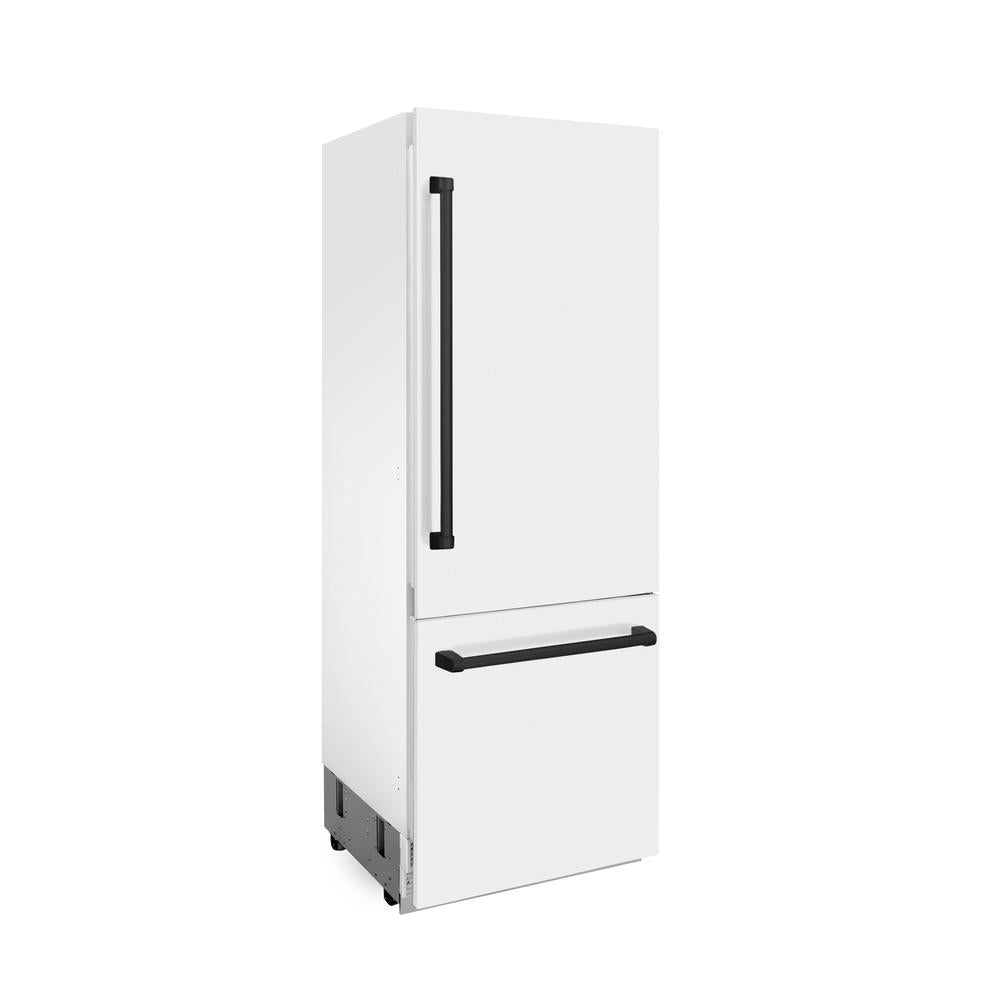 30”Autograph Edition 16.1 cu. ft. Built-in 2-Door Bottom Freezer Refrigerator with Internal Water and Ice Dispenser in White Matte with Matte Black Accents RBIVZWM30MB