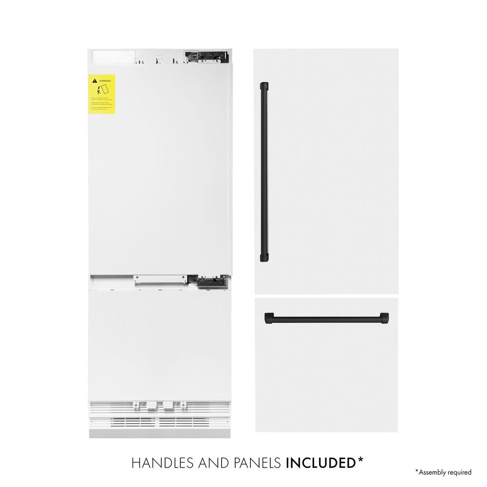 30”Autograph Edition 16.1 cu. ft. Built-in 2-Door Bottom Freezer Refrigerator with Internal Water and Ice Dispenser in White Matte with Matte Black Accents RBIVZWM30MB