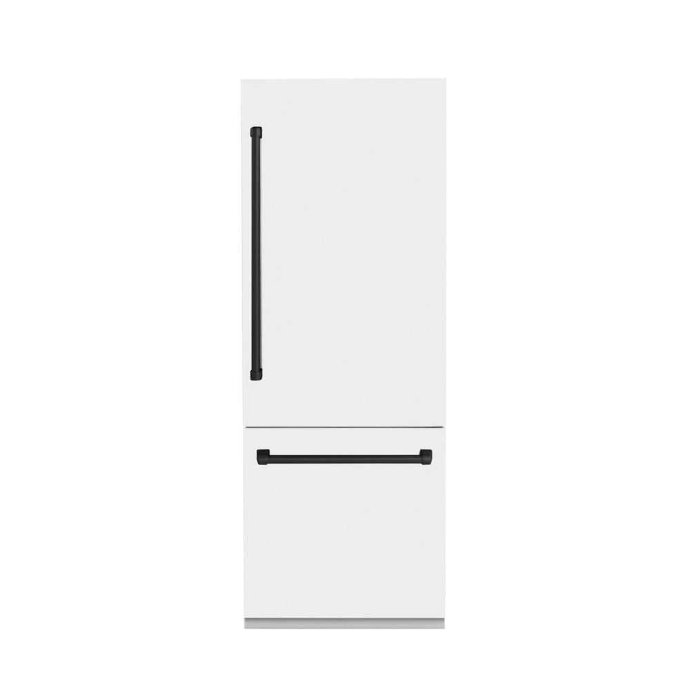 30”Autograph Edition 16.1 cu. ft. Built-in 2-Door Bottom Freezer Refrigerator with Internal Water and Ice Dispenser in White Matte with Matte Black Accents RBIVZWM30MB