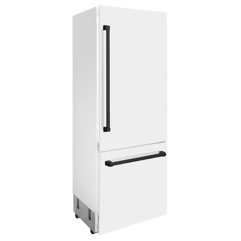 30”Autograph Edition 16.1 cu. ft. Built-in 2-Door Bottom Freezer Refrigerator with Internal Water and Ice Dispenser in White Matte with Matte Black Accents RBIVZWM30MB