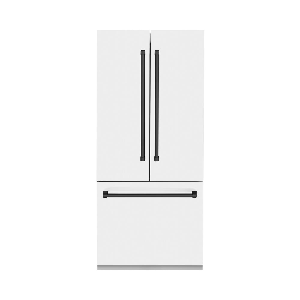 36”Autograph Edition 19.6 cu. ft. Built-in 3-Door French Door Refrigerator with Internal Water and Ice Dispenser in White Matte with Matte Black Accents RBIVZWM36MB