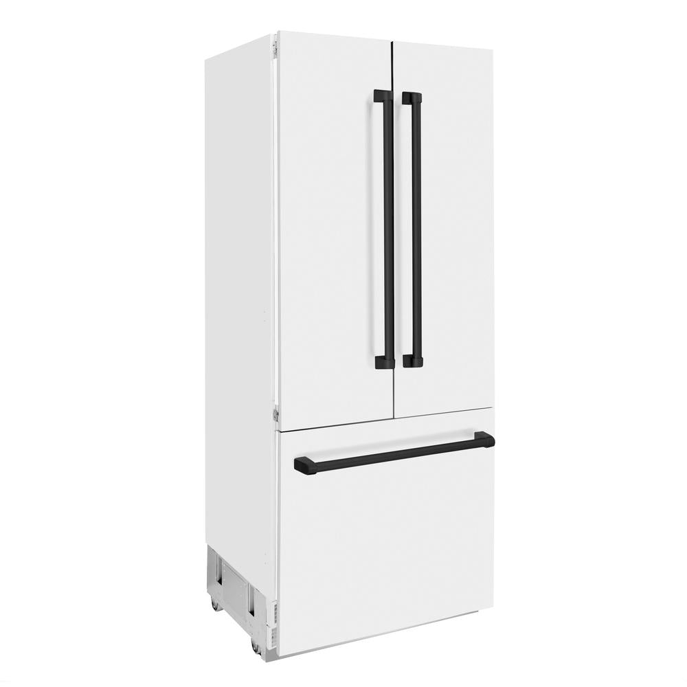 36”Autograph Edition 19.6 cu. ft. Built-in 3-Door French Door Refrigerator with Internal Water and Ice Dispenser in White Matte with Matte Black Accents RBIVZWM36MB