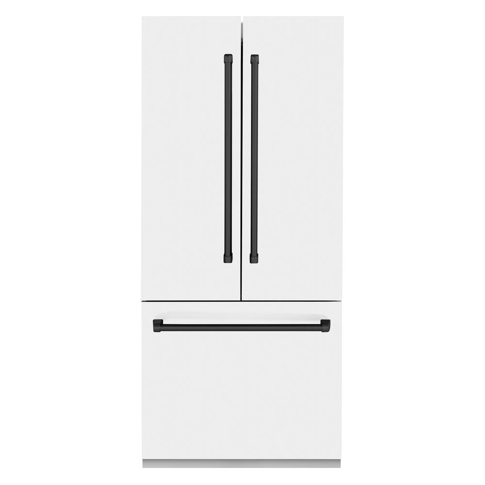 36”Autograph Edition 19.6 cu. ft. Built-in 3-Door French Door Refrigerator with Internal Water and Ice Dispenser in White Matte with Matte Black Accents RBIVZWM36MB