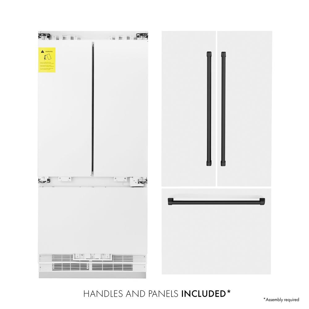 36”Autograph Edition 19.6 cu. ft. Built-in 3-Door French Door Refrigerator with Internal Water and Ice Dispenser in White Matte with Matte Black Accents RBIVZWM36MB
