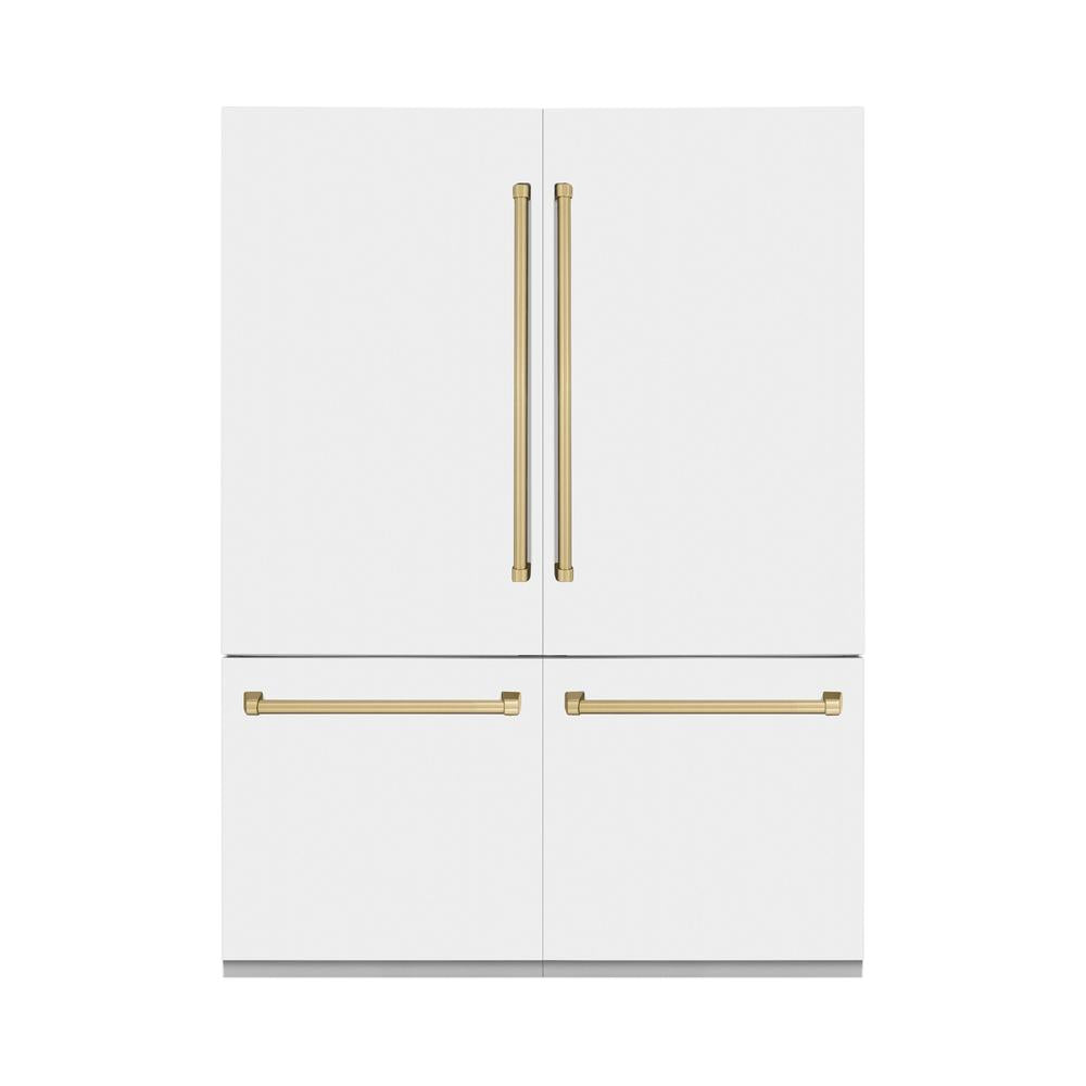 60"Autograph Edition 32.2 cu. ft. Built-in 4-Door French Door Refrigerator with Internal Water and Ice Dispenser in White Matte with Champagne Bronze Accents RBIVZWM60CB