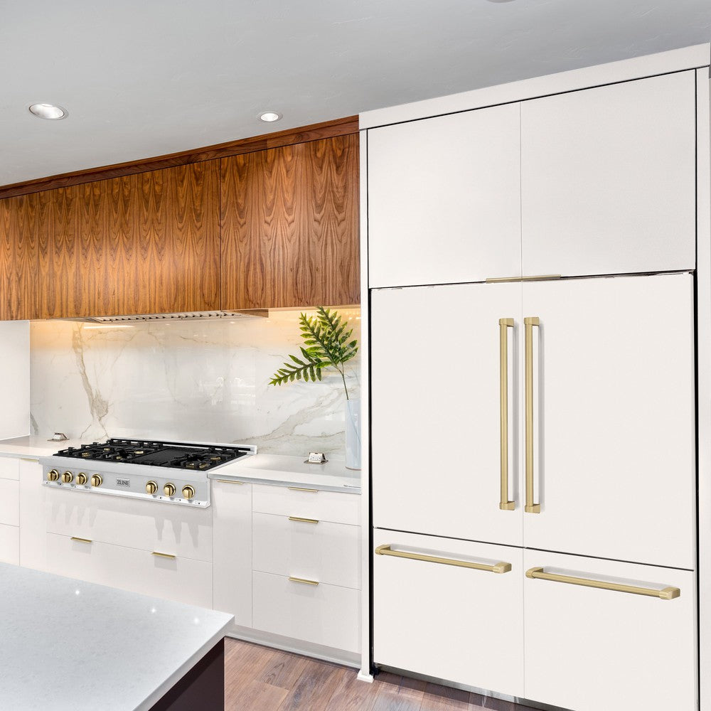60"Autograph Edition 32.2 cu. ft. Built-in 4-Door French Door Refrigerator with Internal Water and Ice Dispenser in White Matte with Champagne Bronze Accents RBIVZWM60CB