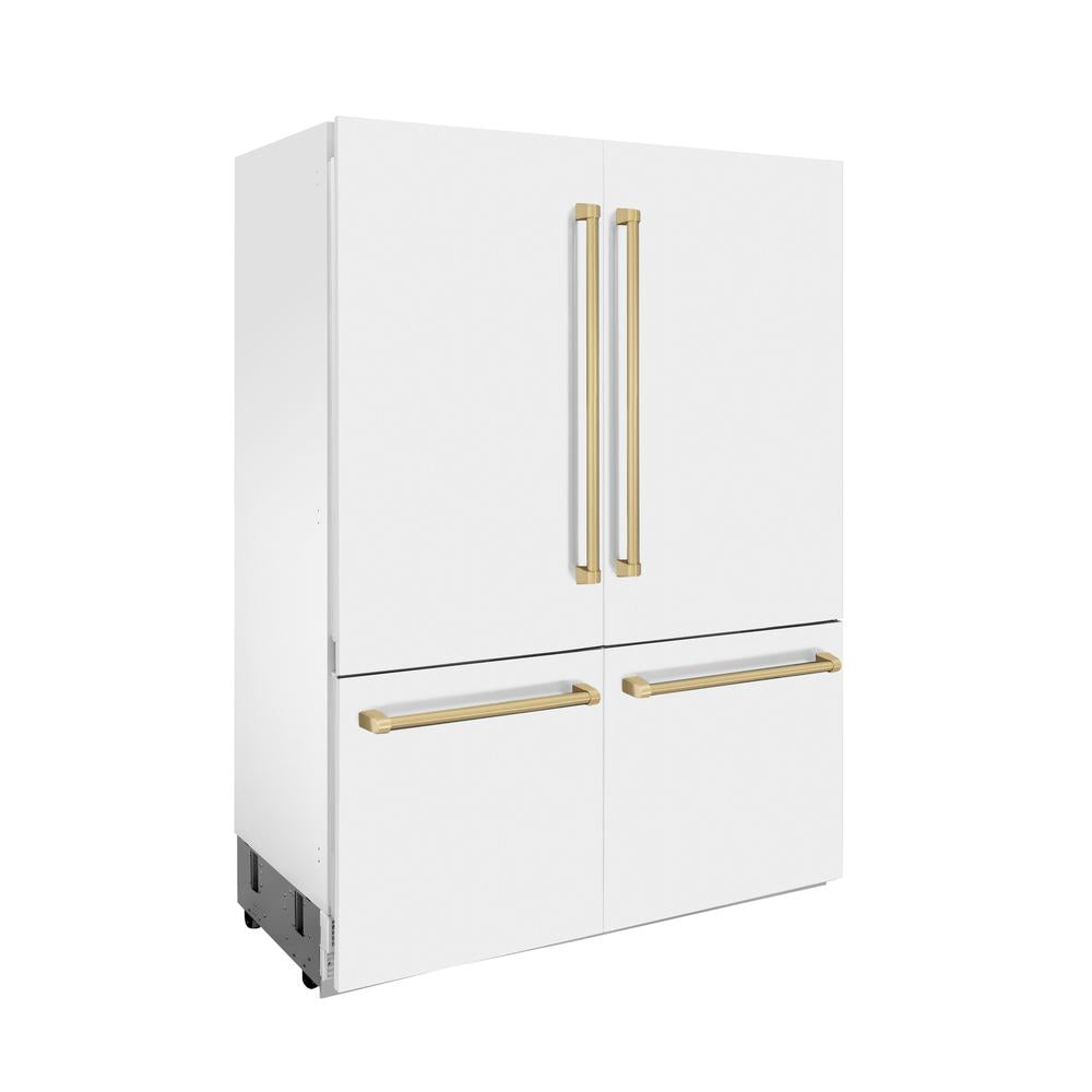 60"Autograph Edition 32.2 cu. ft. Built-in 4-Door French Door Refrigerator with Internal Water and Ice Dispenser in White Matte with Champagne Bronze Accents RBIVZWM60CB