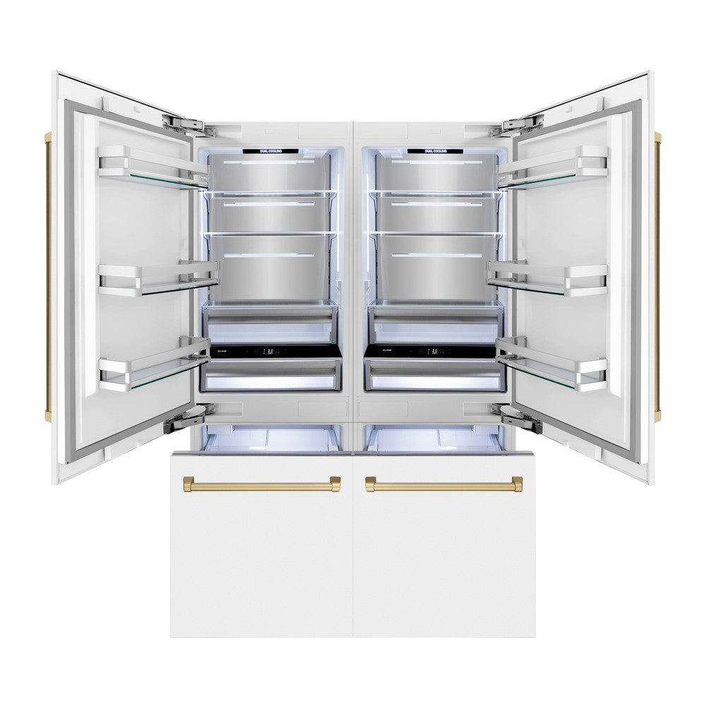 60"Autograph Edition 32.2 cu. ft. Built-in 4-Door French Door Refrigerator with Internal Water and Ice Dispenser in White Matte with Champagne Bronze Accents RBIVZWM60CB