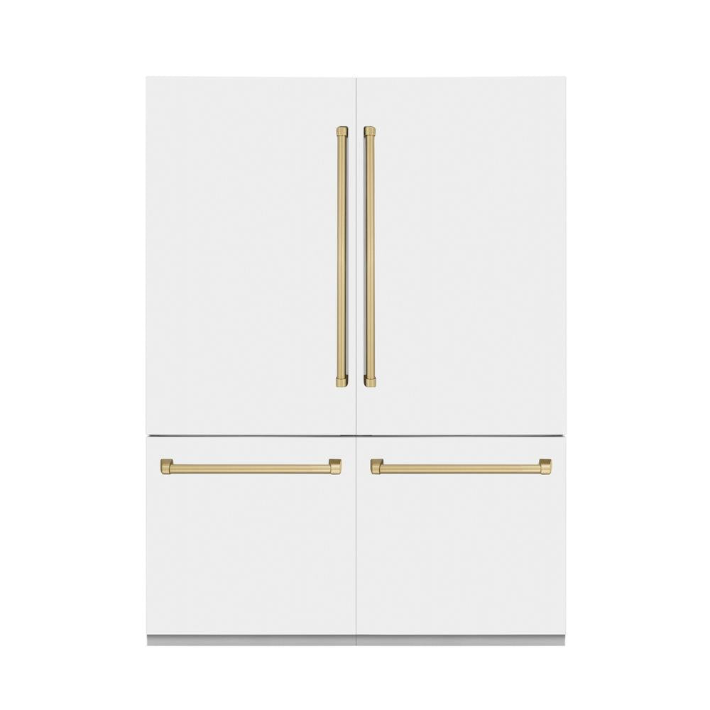 60"Autograph Edition 32.2 cu. ft. Built-in 4-Door French Door Refrigerator with Internal Water and Ice Dispenser in White Matte with Champagne Bronze Accents RBIVZWM60CB