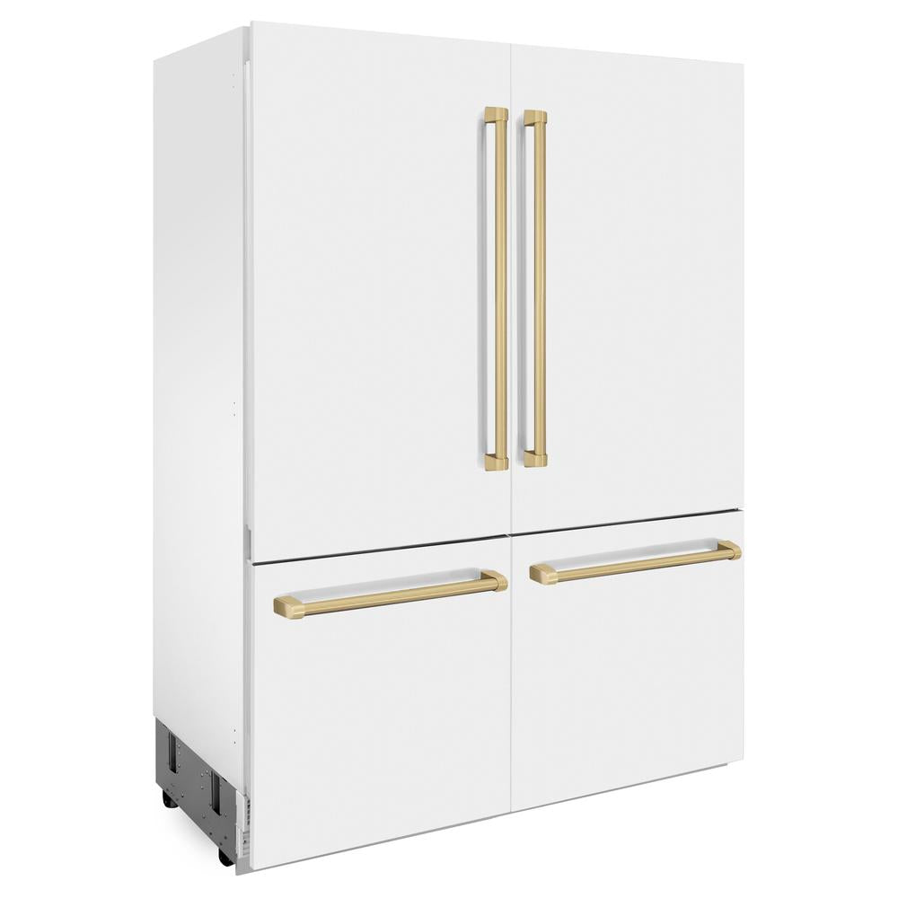 60"Autograph Edition 32.2 cu. ft. Built-in 4-Door French Door Refrigerator with Internal Water and Ice Dispenser in White Matte with Champagne Bronze Accents RBIVZWM60CB
