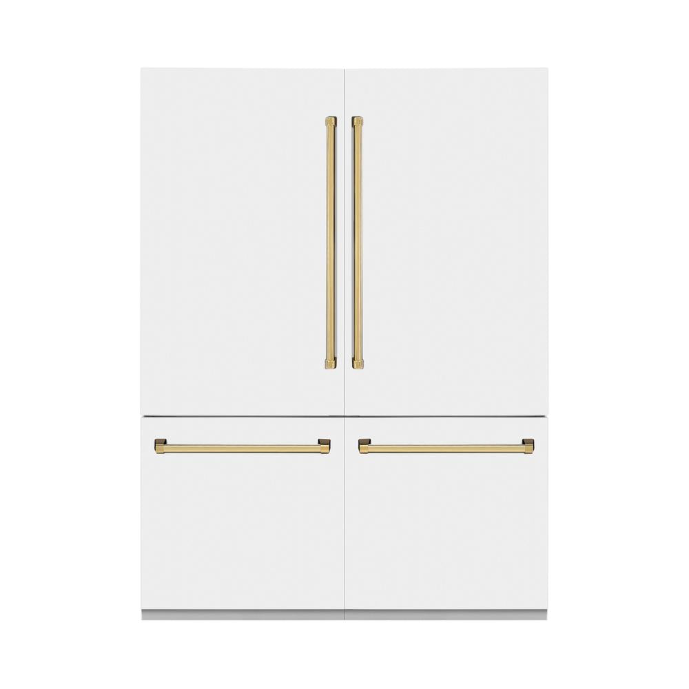 60"Autograph Edition 32.2 cu. ft. Built-in 4-Door French Door Refrigerator with Internal Water and Ice Dispenser in White Matte with Polished Gold Accents RBIVZWM60G
