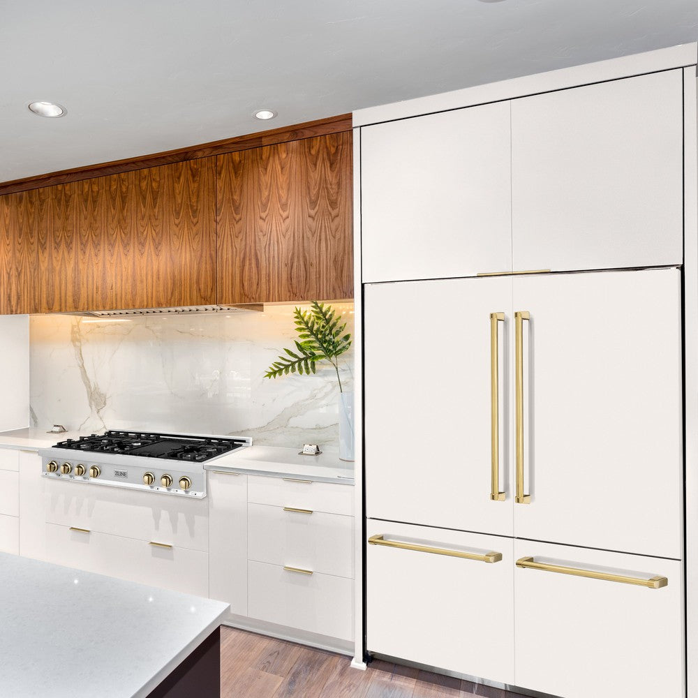 60"Autograph Edition 32.2 cu. ft. Built-in 4-Door French Door Refrigerator with Internal Water and Ice Dispenser in White Matte with Polished Gold Accents RBIVZWM60G