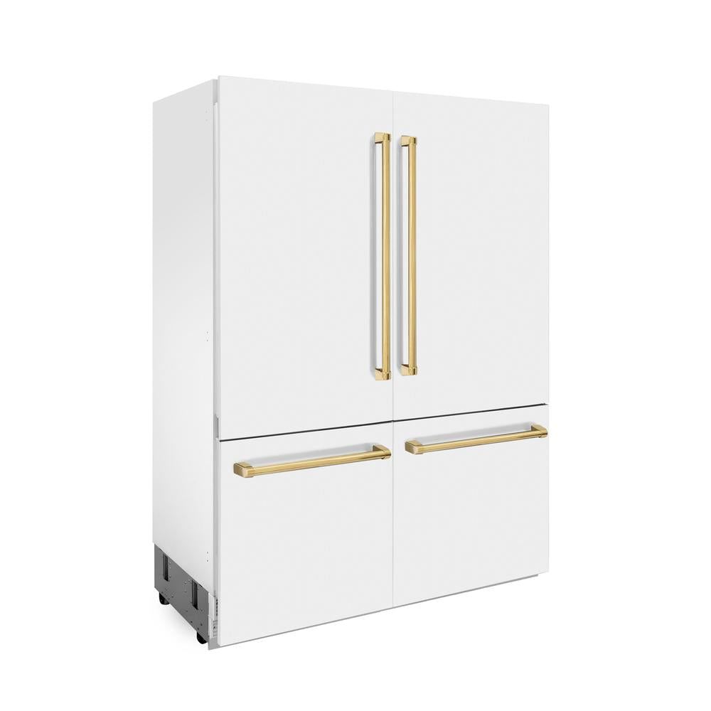 60"Autograph Edition 32.2 cu. ft. Built-in 4-Door French Door Refrigerator with Internal Water and Ice Dispenser in White Matte with Polished Gold Accents RBIVZWM60G