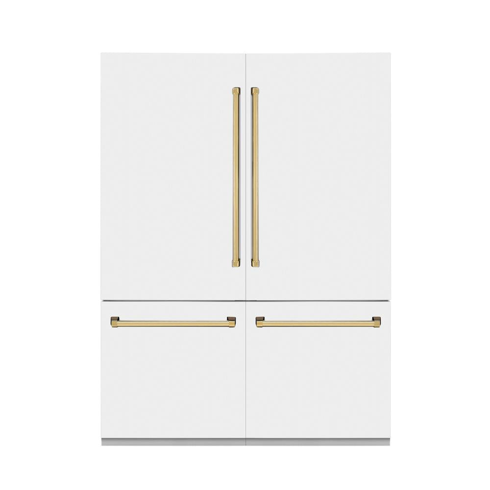 60"Autograph Edition 32.2 cu. ft. Built-in 4-Door French Door Refrigerator with Internal Water and Ice Dispenser in White Matte with Polished Gold Accents RBIVZWM60G