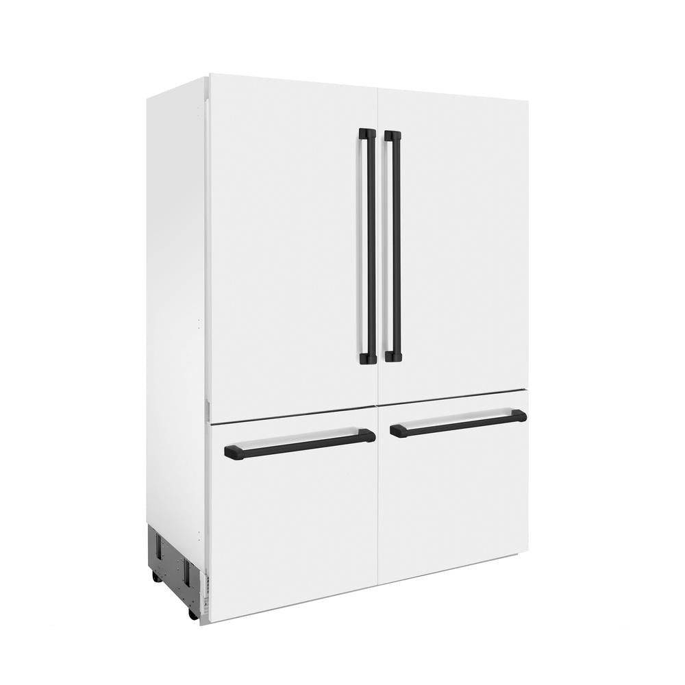 60"Autograph Edition 32.2 cu. ft. Built-in 4-Door French Door Refrigerator with Internal Water and Ice Dispenser in White Matte with Matte Black Accents RBIVZWM60MB