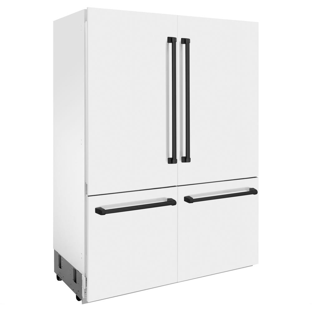 60"Autograph Edition 32.2 cu. ft. Built-in 4-Door French Door Refrigerator with Internal Water and Ice Dispenser in White Matte with Matte Black Accents RBIVZWM60MB