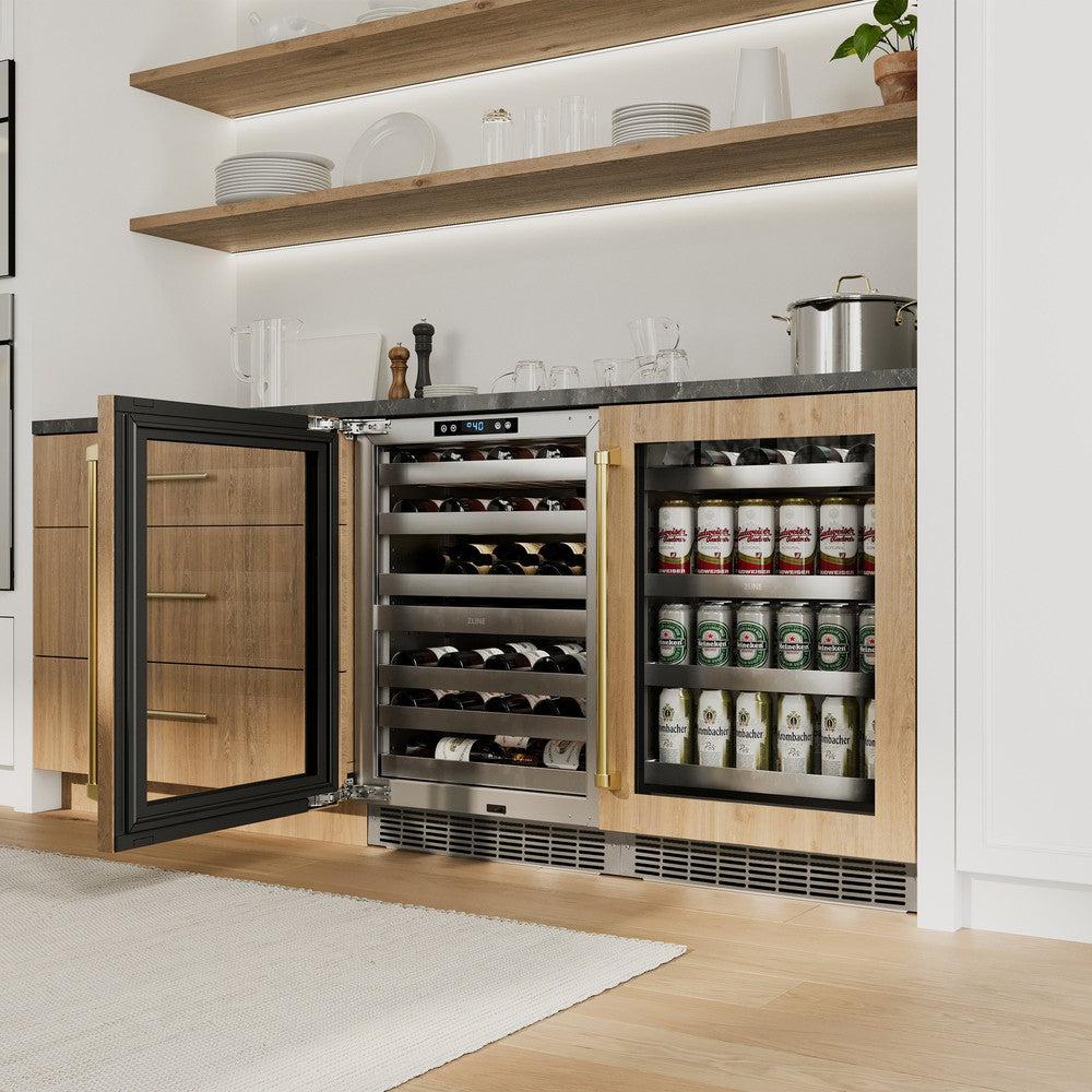 AutographEdition 24 in. Touchstone 151 Can Beverage Fridge With Panel Ready Glass Door And Polished Gold Handle RBSPOZ24G