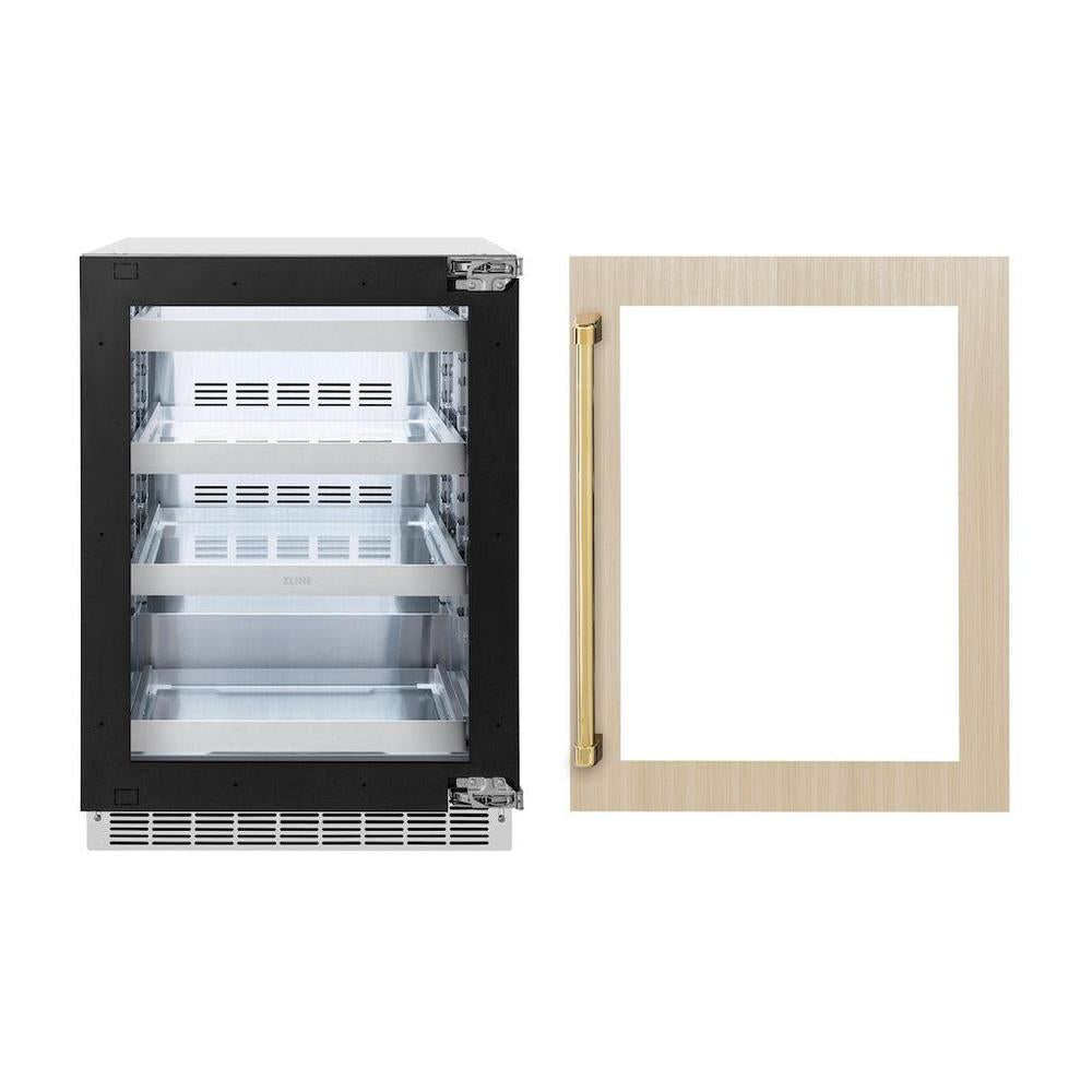 AutographEdition 24 in. Touchstone 151 Can Beverage Fridge With Panel Ready Glass Door And Polished Gold Handle RBSPOZ24G