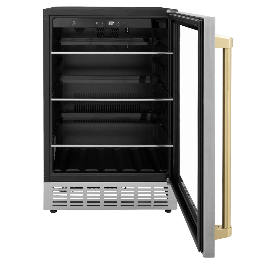 24"Monument Autograph Edition 154 Can Beverage Fridge in Stainless Steel with Champagne Bronze Accents RBVZUS24CB