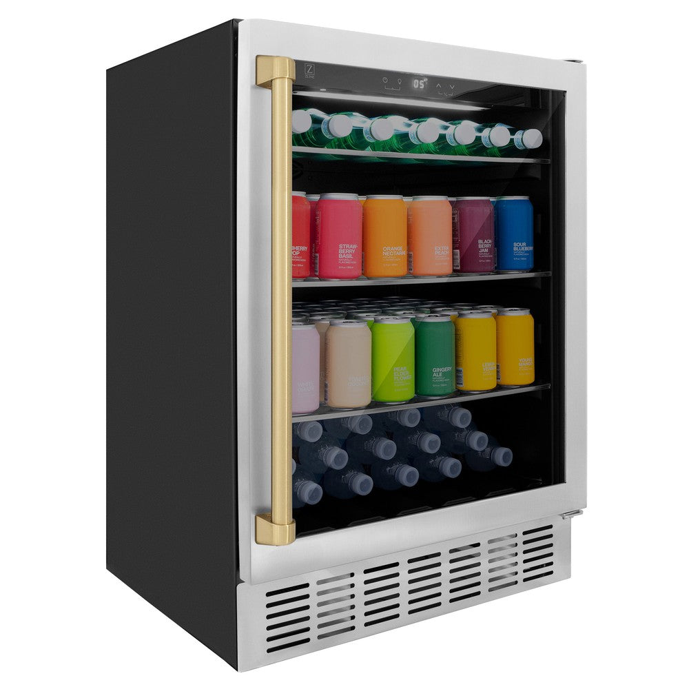24"Monument Autograph Edition 154 Can Beverage Fridge in Stainless Steel with Champagne Bronze Accents RBVZUS24CB