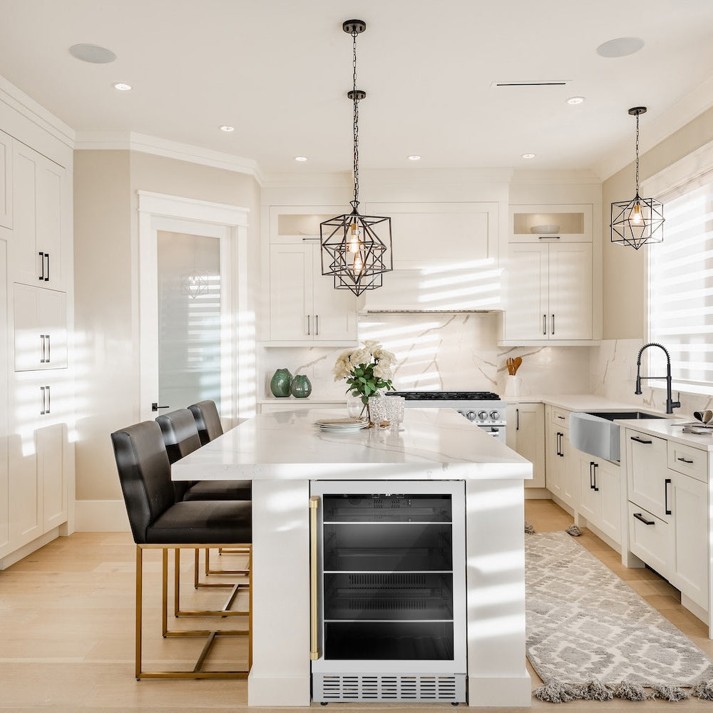 24"Monument Autograph Edition 154 Can Beverage Fridge in Stainless Steel with Champagne Bronze Accents RBVZUS24CB