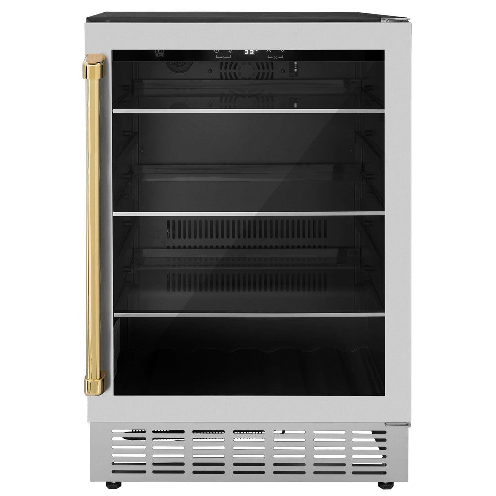 24"Monument Autograph Edition 154 Can Beverage Fridge in Stainless Steel with Polished Gold Accents RBVZUS24G