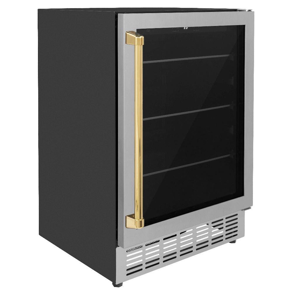 Autograph Edition 24 In. Monument 154 Can Beverage Fridge In Stainless Steel With Polished Gold Accents RBVZUS24G