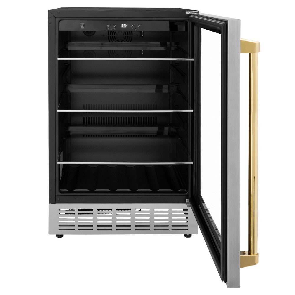 Autograph Edition 24 In. Monument 154 Can Beverage Fridge In Stainless Steel With Polished Gold Accents RBVZUS24G