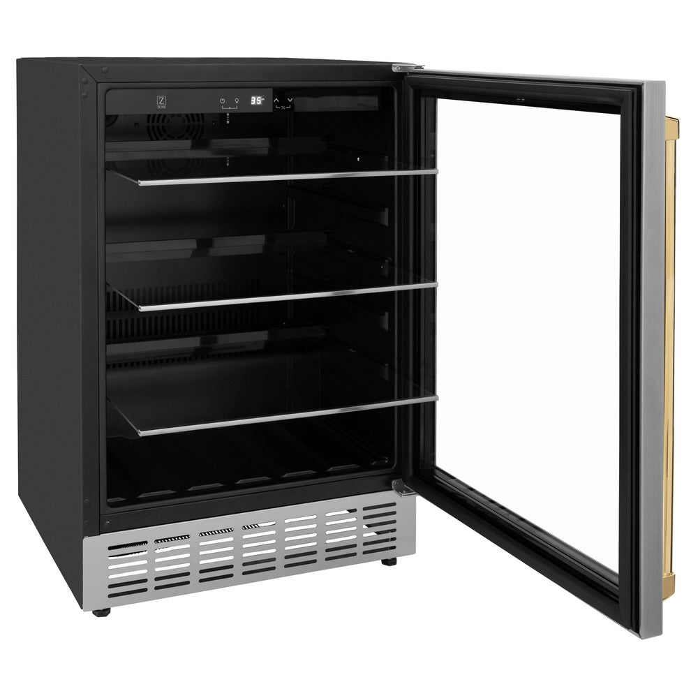 Autograph Edition 24 In. Monument 154 Can Beverage Fridge In Stainless Steel With Polished Gold Accents RBVZUS24G