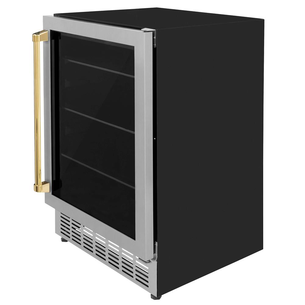 Autograph Edition 24 In. Monument 154 Can Beverage Fridge In Stainless Steel With Polished Gold Accents RBVZUS24G