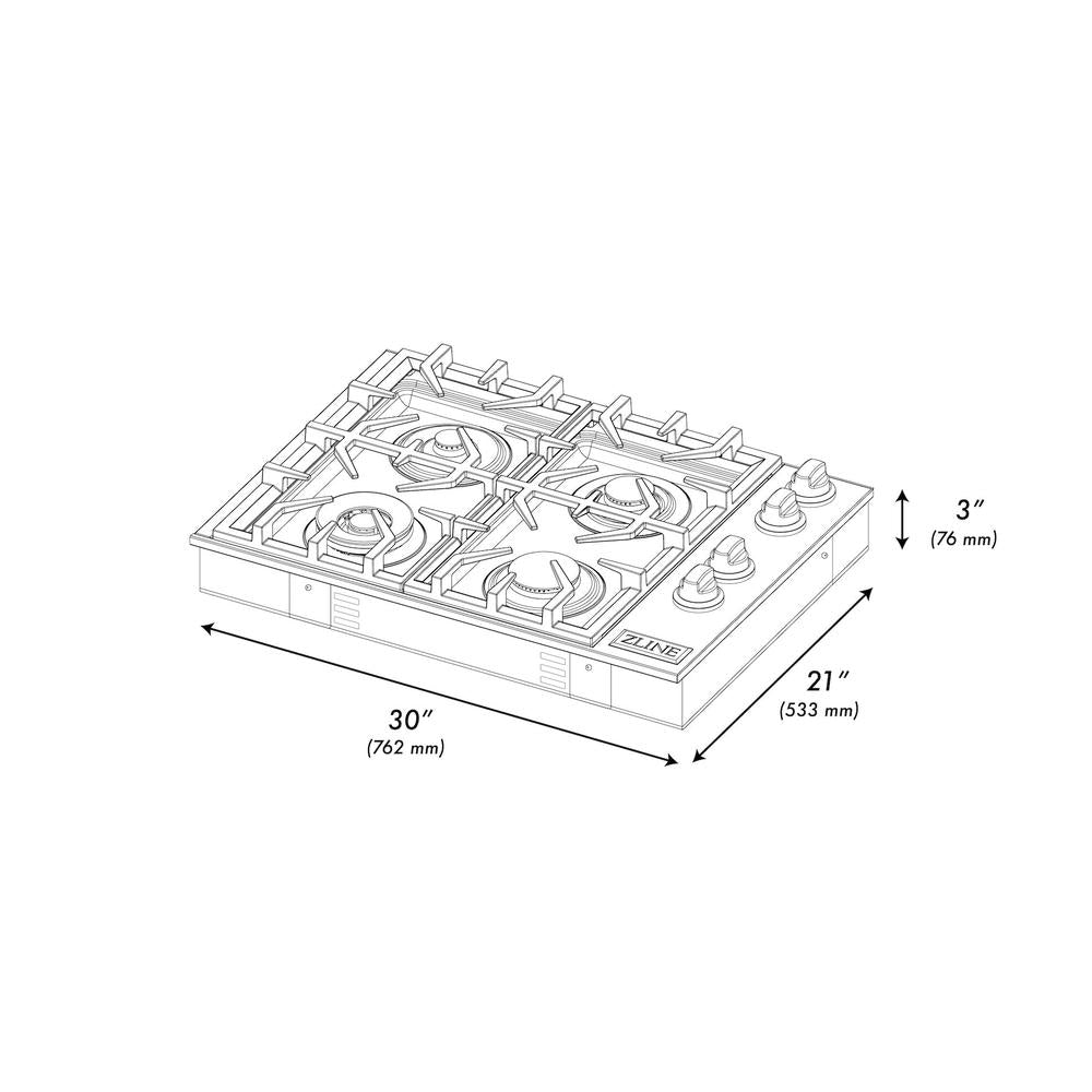 30" Dropin Gas Stovetop with 4 Gas Burners and Porcelain Top RC30PBT