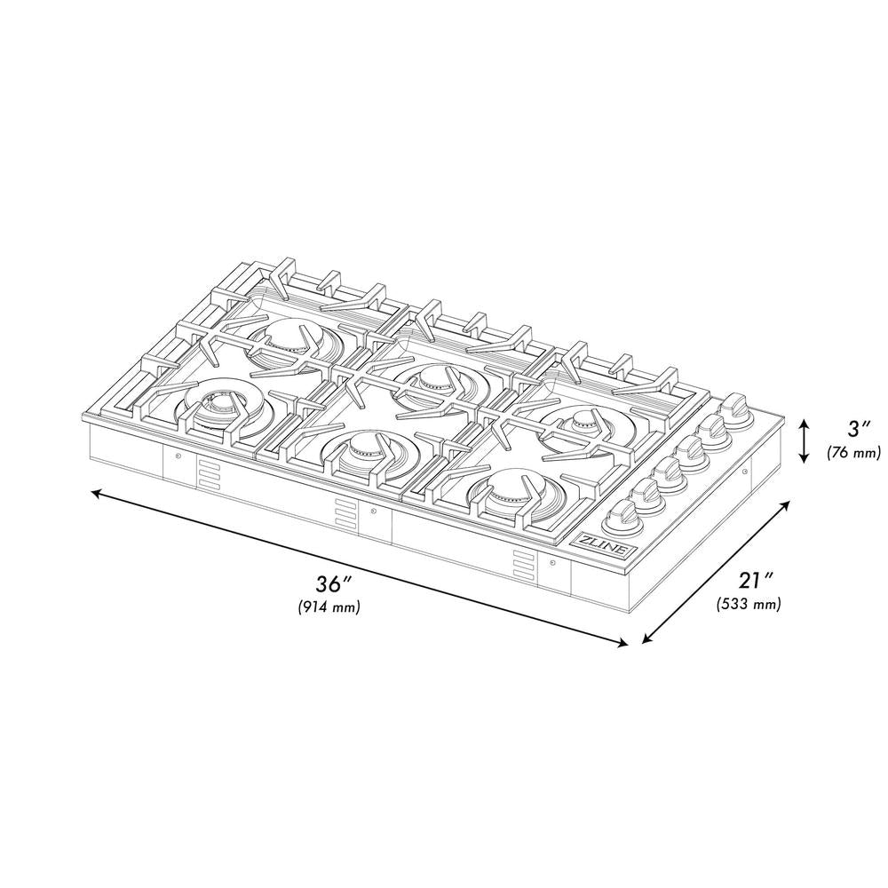 36" Dropin Gas Stovetop with 6 Gas Burners and Porcelain Top RC36PBT
