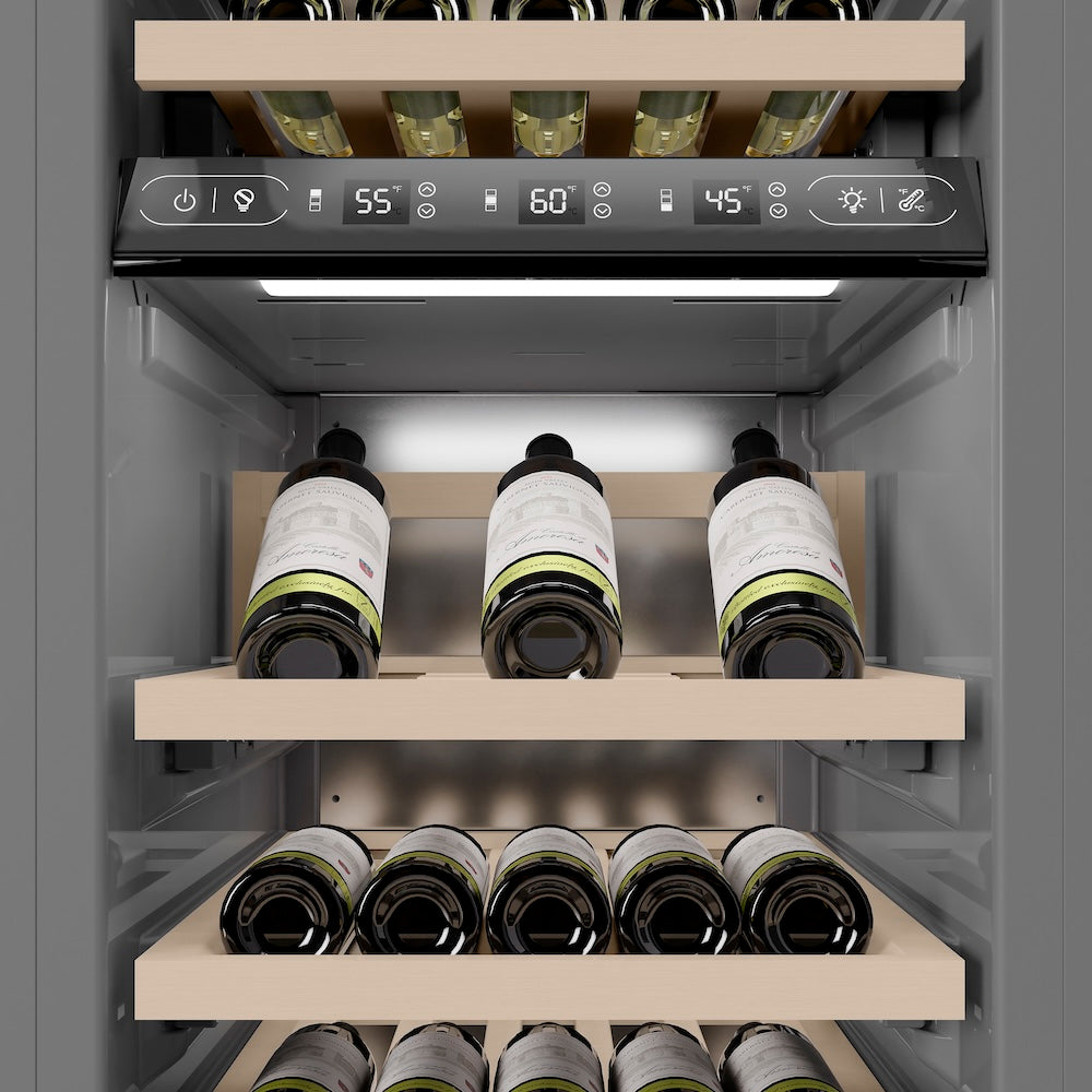 18 In. 9.0 Cu. Ft. Triple Zone 68 Bottle Right Hinge Column Wine Cooler In White Matte RCWVRWM18