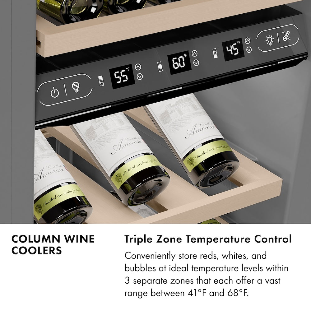 18 In. 9.0 Cu. Ft. Triple Zone 68 Bottle Right Hinge Column Wine Cooler In White Matte RCWVRWM18