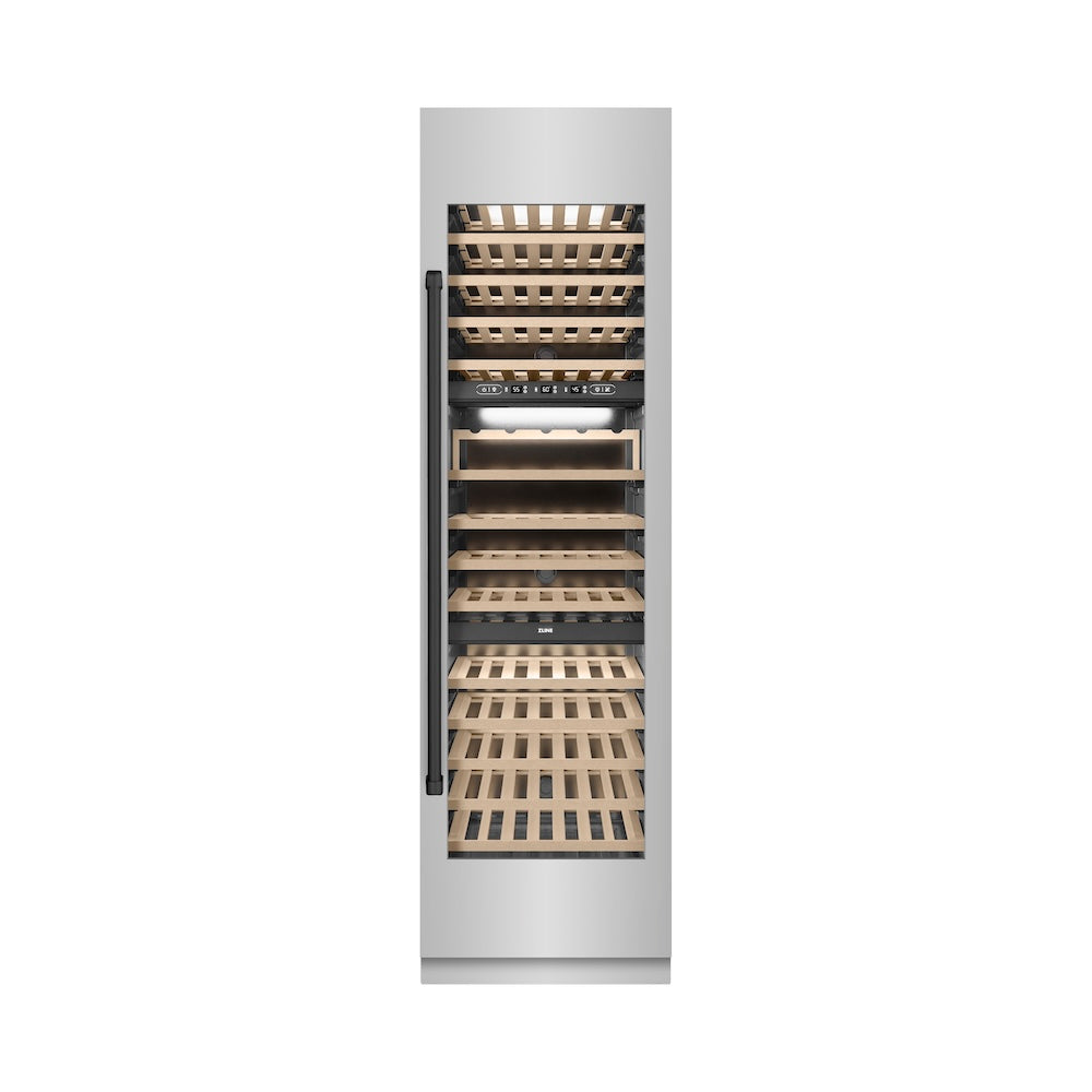 ZLINE Autograph Edition 24 in. 12.4 cu. ft. Triple Zone 100 Bottle Column Wine Cooler in Stainless Steel and Matte Black Accents (RCWVZ-304-24-MB) RCWVZ30424MB