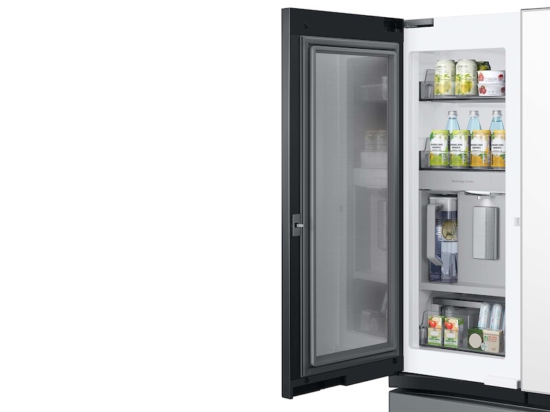 Bespoke 3 Door French Door Refrigerator 24 Cu Ft With Top Left And Family HubIn White Glass And Matte Grey Glass Bottom Door Panel RF24BB69006MAA