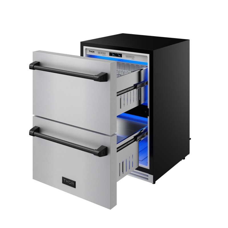 24" Undercounter Built-in Or Freestanding Drawer Refrigerator Stainless Steel/black Gordon Ramsay Series RF24UBLK