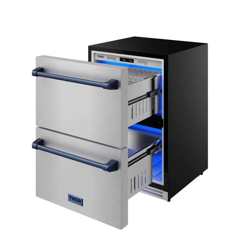 24" Undercounter Built-in Or Freestanding Drawer Refrigerator Stainless Steel/blue Gordon Ramsay Series RF24UBLU
