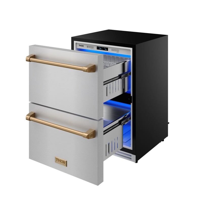 24" Undercounter Built-in Or Freestanding Drawer Refrigerator Stainless Steel/bronze Gordon Ramsay Series RF24UBRZ