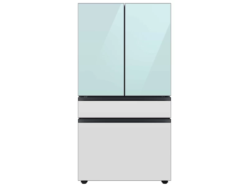 Samsung Bespoke 4-Door French Door Refrigerator (29 cu. ft.) with Beverage Center™ in Morning Blue Glass Top Panels and White Glass Middle and Bottom Panels Morning Blue Glass Top, White Glass Middle, White Glass Bottom RF29BB86004MAA Picture 1
