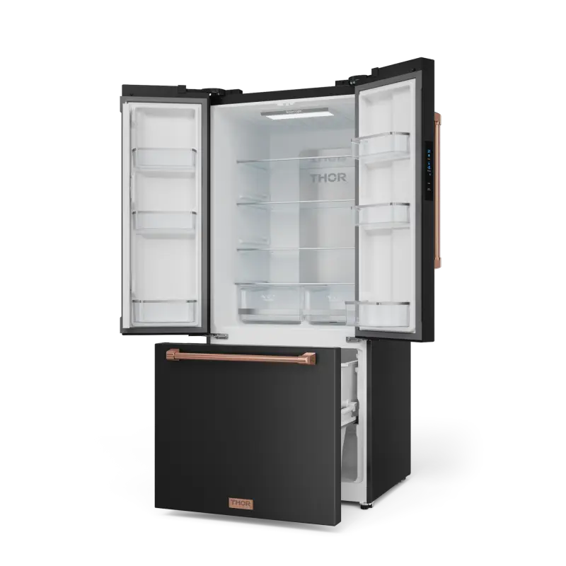 30 Inch 17.5 Cu Ft French Door Counter Depth Refrigerator With Ice Maker In Black/rose Gold Gordon Ramsay Series RF3017FFD00RSG