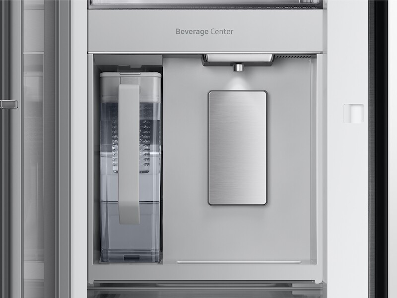 Bespoke 3-Door French Door Refrigerator (30 cu. ft.) – with Top Left and Family Hub™ Panel in White Glass - and Matte Grey Glass Bottom Door Panel RF30BB69006MAA