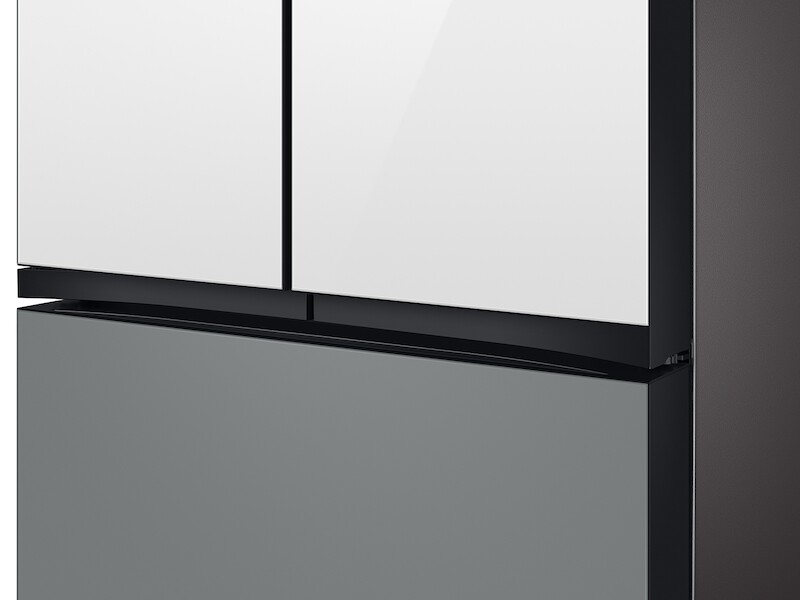 Bespoke 3-Door French Door Refrigerator (30 cu. ft.) – with Top Left and Family Hub™ Panel in White Glass - and Matte Grey Glass Bottom Door Panel RF30BB69006MAA