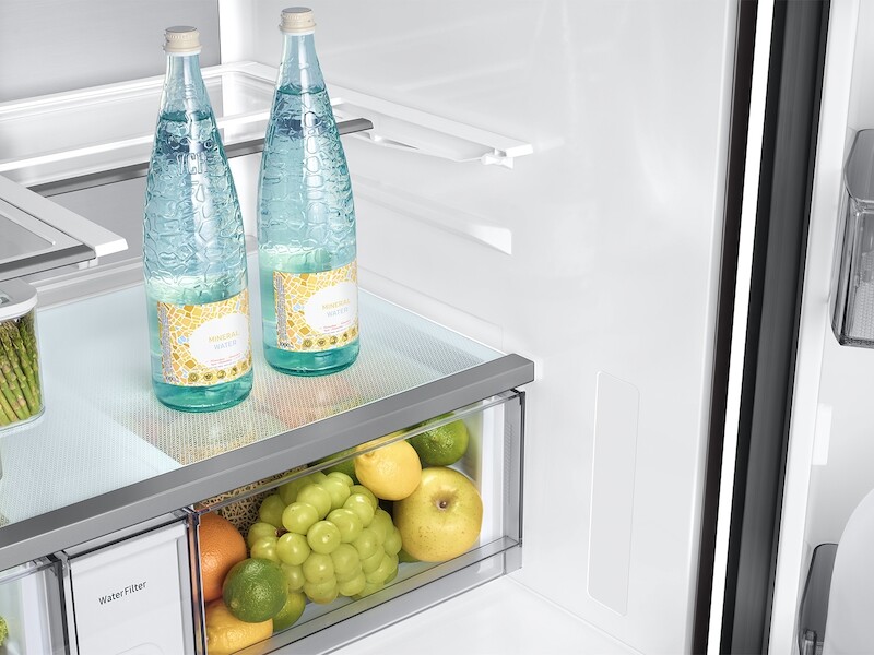 Bespoke 23 cu. ft. Counter Depth 4-Door French Door Refrigerator with AI Home & AI Vision Inside in Charcoal Glass and Stainless Steel RF90F23BECR
